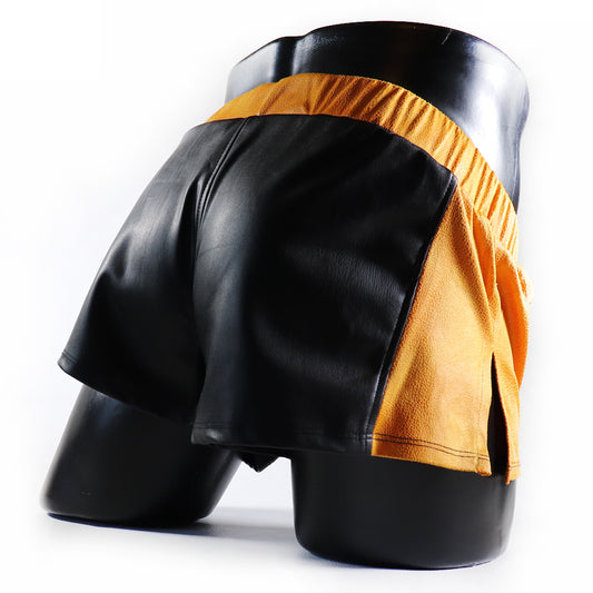 A - MINI - SHORT EN SEMI-CUIR BRILLANT – NOIR ET JAUNE