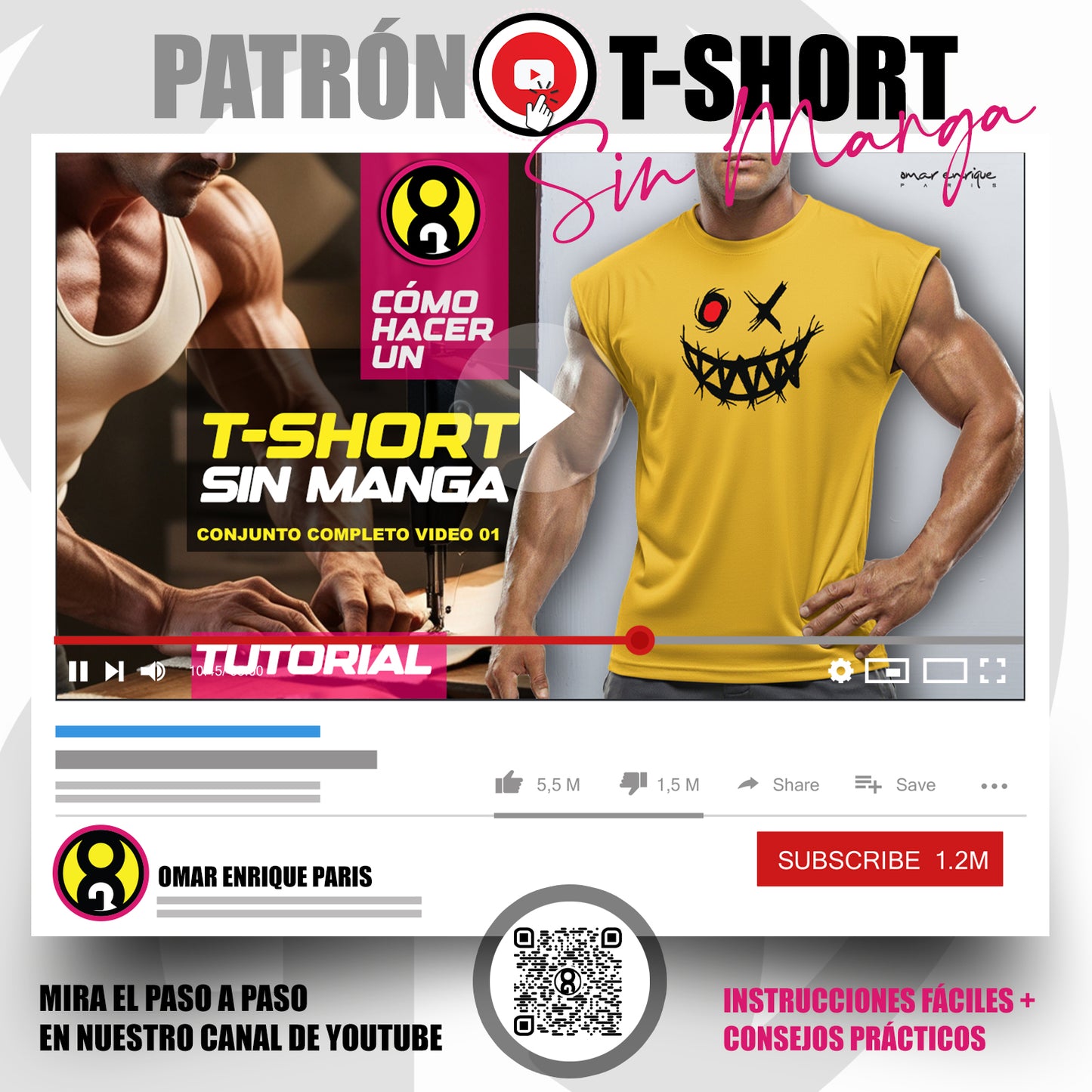 Patrón T-Shirt Sin Manga + 28 Diseños en Vector – PDF Descargable (Tallas S a XXL)