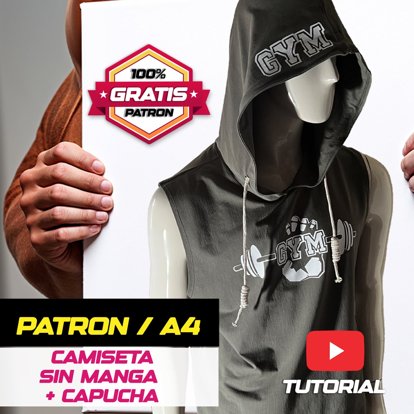 PATRÓN GRATIS – CAMISETA SIN MANGA CON CAPUCHA DEPORTIVA | PDF A4