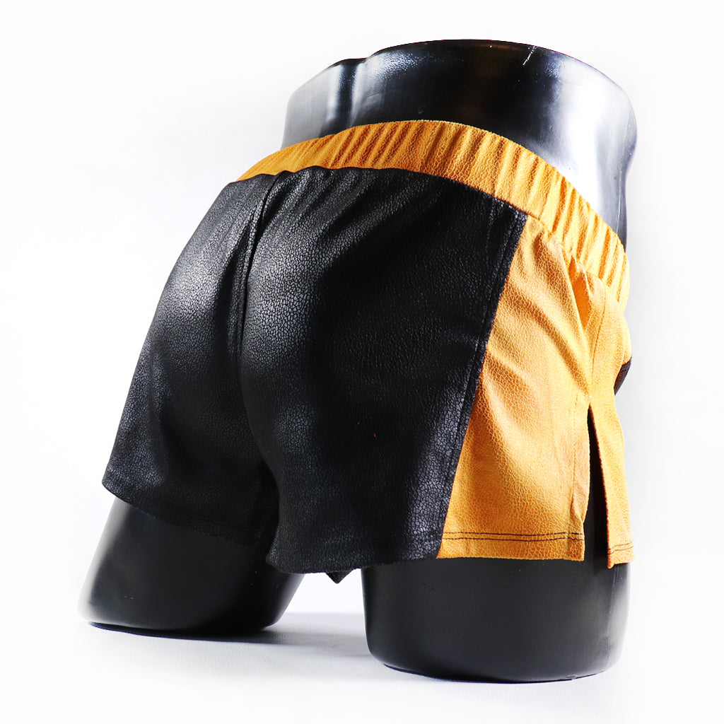 A - MINI - SHORT EN SEMI-CUIR – NOIR ET JAUNE