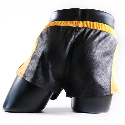 A - MINI - SHORT EN SEMI-CUIR – NOIR ET JAUNE