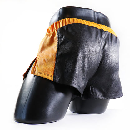 A - MINI - SHORT EN SEMI-CUIR – NOIR ET JAUNE