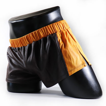 A - MINI - SHORT EN SEMI-CUIR – MARRON ET JAUNE