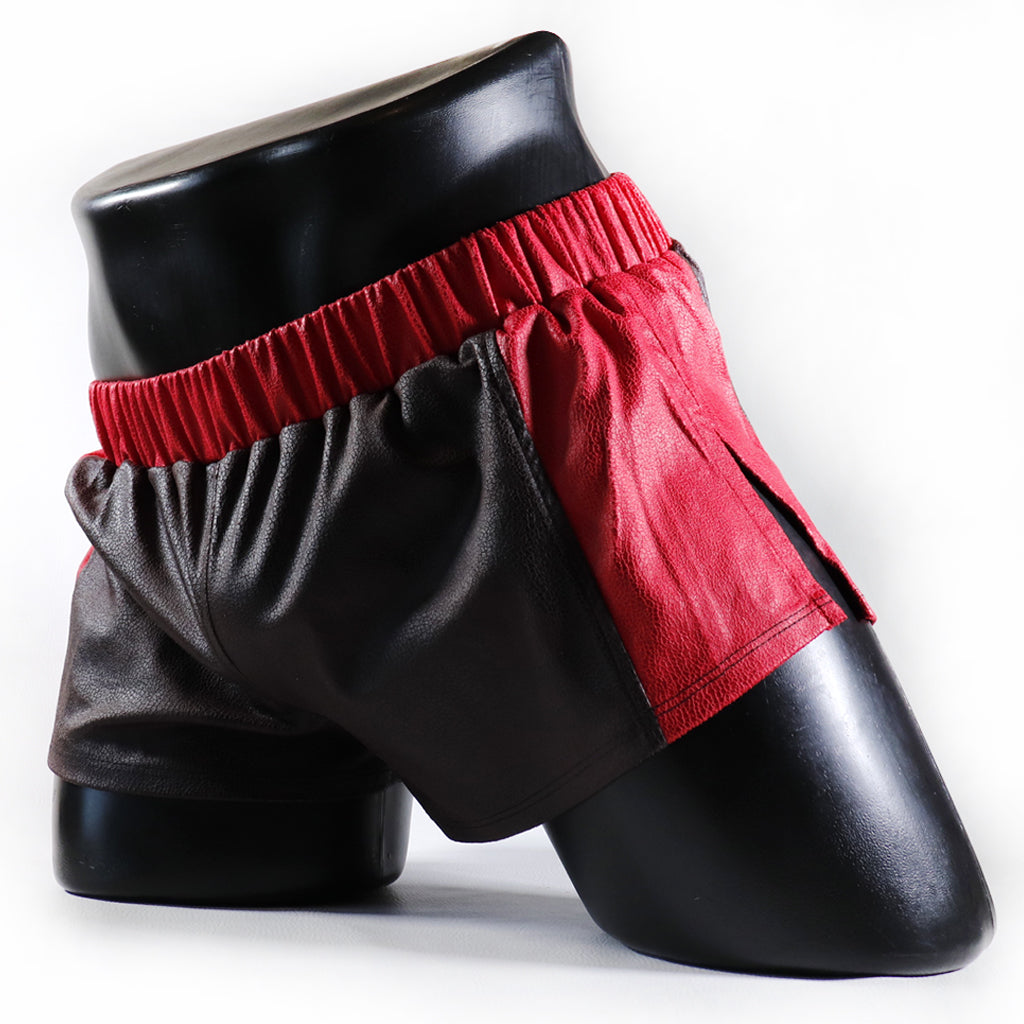 A - MINI - SHORT EN SEMI-CUIR – MARRON ET ROUGE