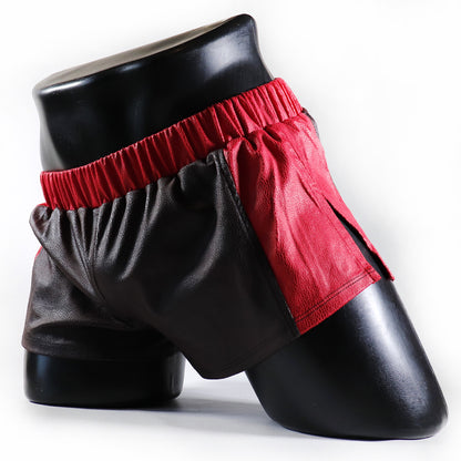 A - MINI - SHORT EN SEMI-CUIR – MARRON ET ROUGE