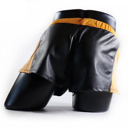 A - MINI - SHORT EN SEMI-CUIR BRILLANT – NOIR ET JAUNE