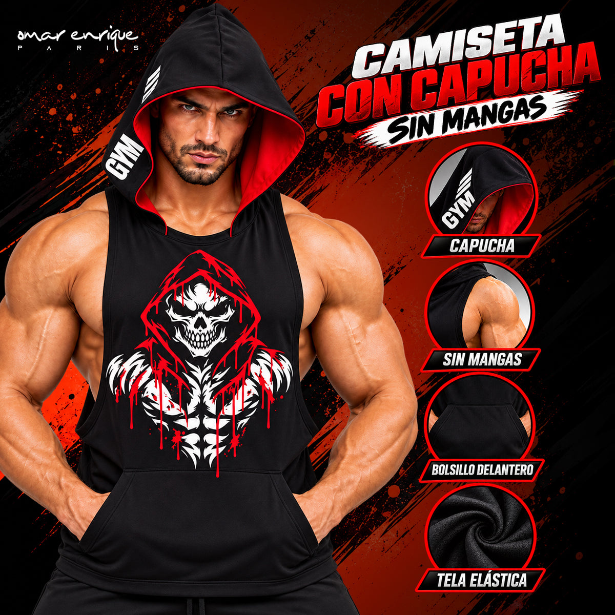 Camiseta fitness sin mangas con capucha | Patrón PDF todas las tallas + Diseño Halloween