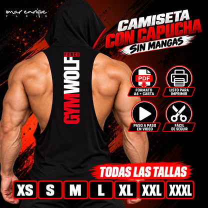 Camiseta fitness sin mangas con capucha | Patrón PDF todas las tallas + Diseño Halloween