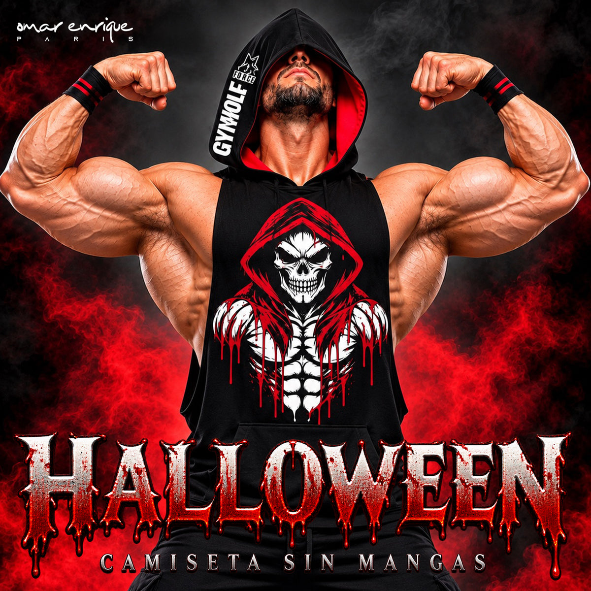 Camiseta fitness sin mangas con capucha | Patrón PDF todas las tallas + Diseño Halloween