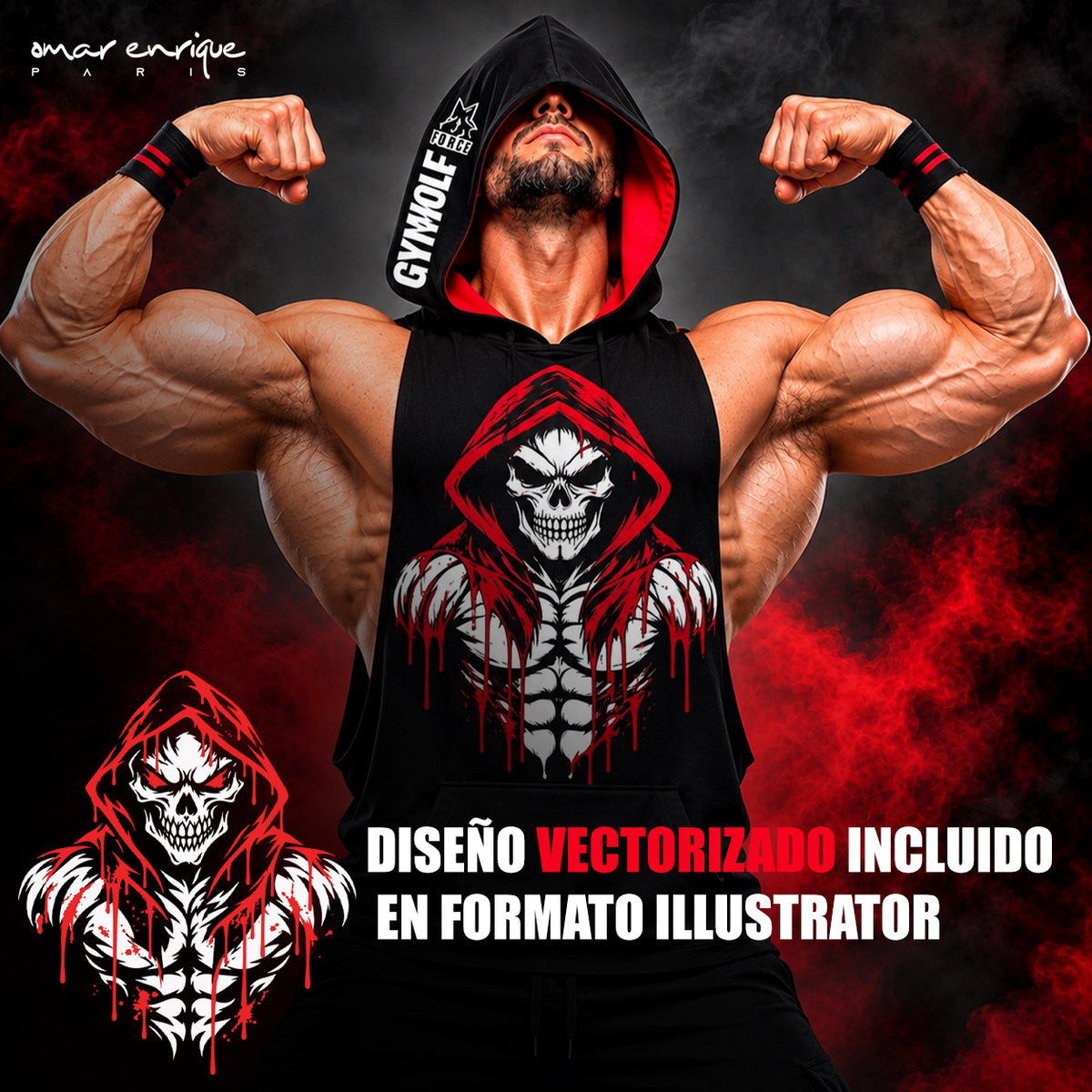 Camiseta fitness sin mangas con capucha | Patrón PDF todas las tallas + Diseño Halloween