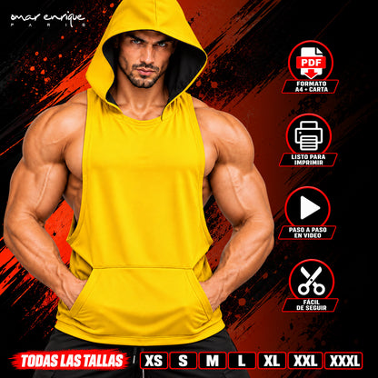 Camiseta fitness sin mangas con capucha | Patrón PDF todas las tallas + Diseño Halloween