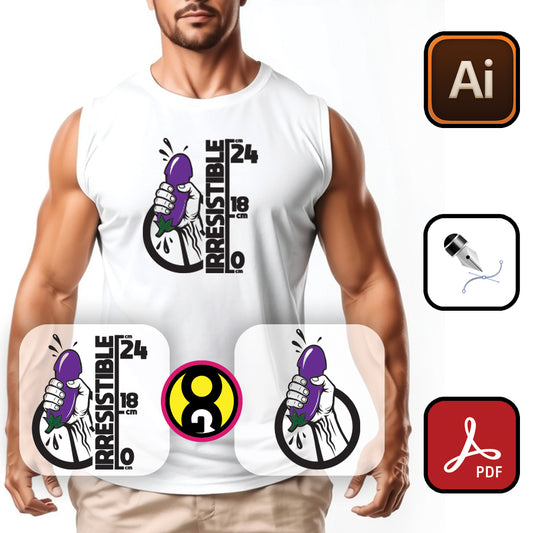 Design vectoriel "IRRÉSISTIBLE" en AI, PDF et SVG, modifiable et prêt pour impression en vinyle textile, DTF ou sublimation. Idéal pour personnaliser T-shirts, accessoires et créer des projets uniques avec un style audacieux et créatif.
