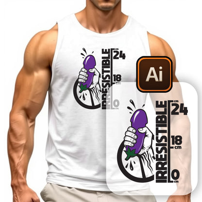 Design vectoriel "IRRÉSISTIBLE" en AI, PDF et SVG, modifiable et prêt pour impression en vinyle textile, DTF ou sublimation. Idéal pour personnaliser T-shirts, accessoires et créer des projets uniques avec un style audacieux et créatif.