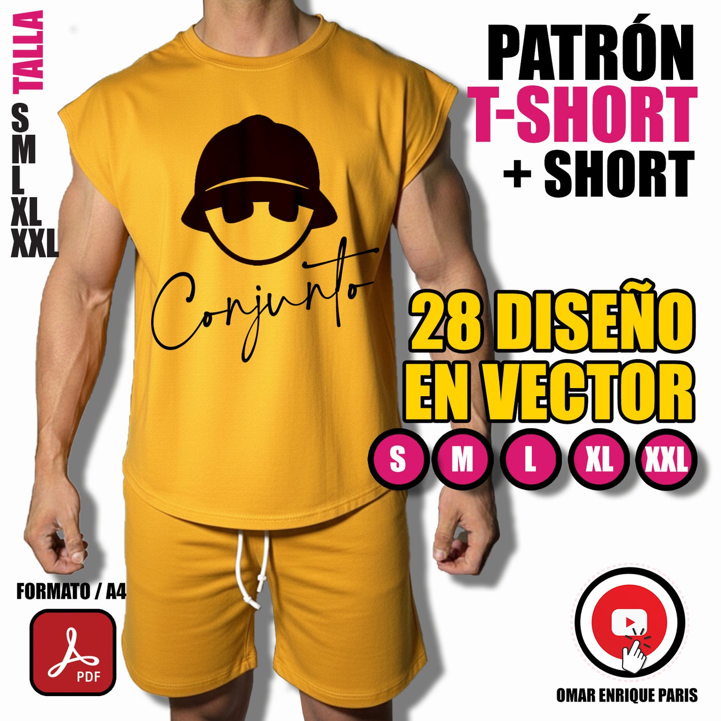 Patrón Conjunto Deportivo – T-Shirt Sin Manga + Short + 28 Diseños en Vector PDF Descargable (Tallas S a XXL)