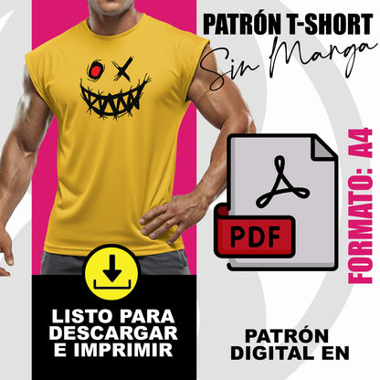 Patrón T-Shirt Sin Manga + 28 Diseños en Vector – PDF Descargable (Tallas S a XXL)