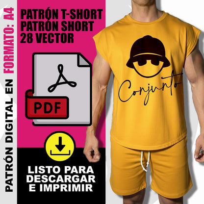 Patrón Conjunto Deportivo – T-Shirt Sin Manga + Short + 28 Diseños en Vector PDF Descargable (Tallas S a XXL)