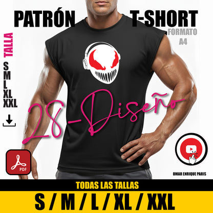 Patrón T-Shirt Sin Manga + 28 Diseños en Vector – PDF Descargable (Tallas S a XXL)