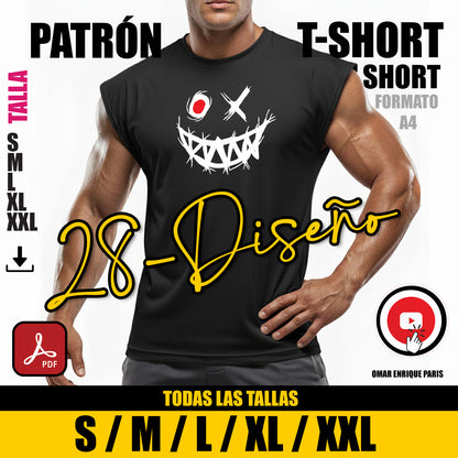 Patrón Conjunto Deportivo – T-Shirt Sin Manga + Short + 28 Diseños en Vector PDF Descargable (Tallas S a XXL)