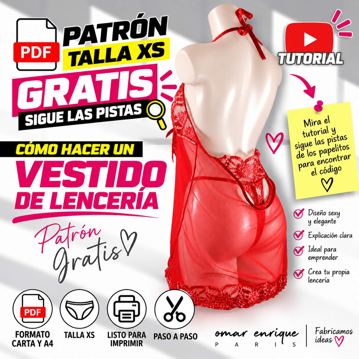 PATRÓN PDF CARTA Y A4 VESTIDO DE LENCERÍA | TALLA XS GRATIS CON CÓDIGO